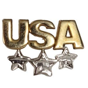 10K White And Yellow Gold USA Three Star Tie Tac Lapel Pin E104